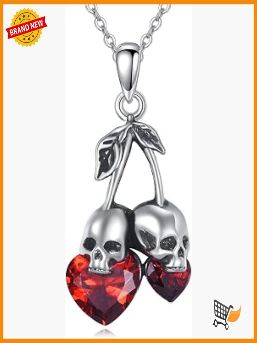 Sterling Silver Gothic Cherry Skull Pendant Necklace